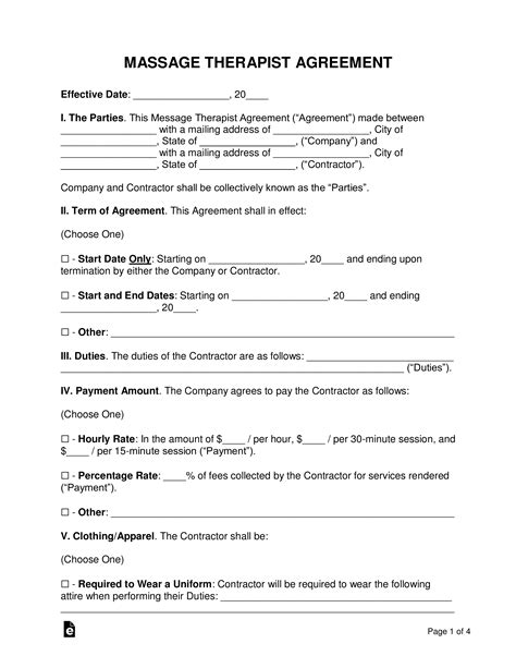 massage therapist employment contract.